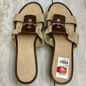 Nine West Tan Brown Women's Cork Bottom Wedge Sandals Classic Neutral Summer